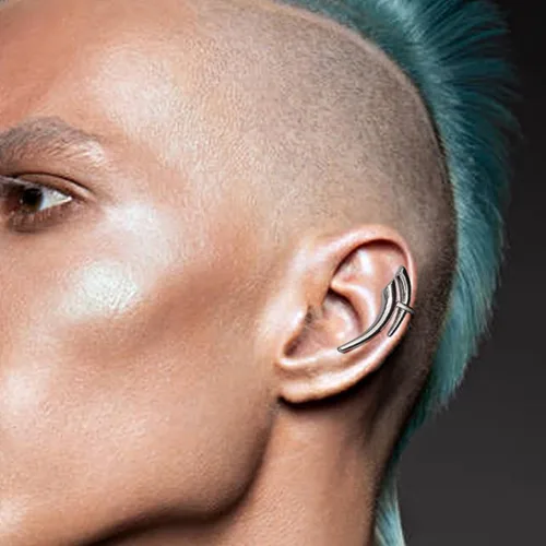 Vista 2 de L'VOW Y2K Punk - Pendiente irregular Cyborg con clip para cartílago, sin perforación, accesorios de joyería