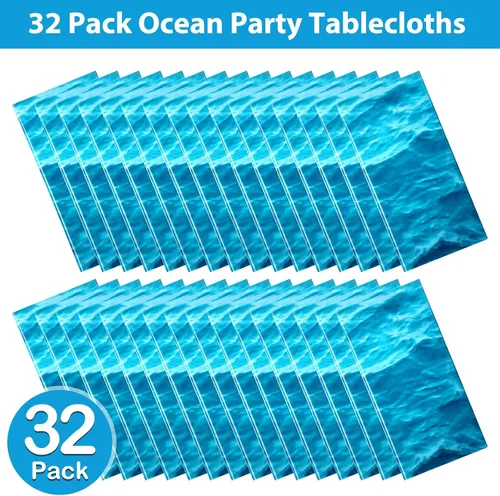 Vista 4 de Irenare 32 Piezas Mantel de Plástico Olas del Océano 54 x 108 Pulgadas Cubierta de Mesa del Océano Cubierta de Mesa Estampado de Agua Mantel del Mar