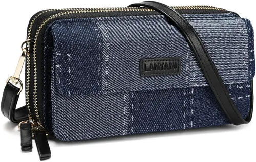 Vista 27 de Lanyani Cartera Cruzada RFID con Correa de Muñeca y Bolsillo para Teléfono para Mujeres de Cuero Vegano B-mostaza oscura