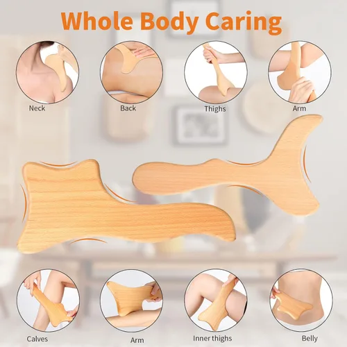 Vista 3 de Chumia 10 piezas de herramientas de masaje de madera, kit de maderoterapia de madera, herramientas de terapia, rodillo de masaje, drenaje linfático