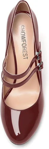 Vista 3 de SHOWFOREST Zapatos de tacón alto con correa ajustable y puntera redonda para mujer, de 4 pulgadas