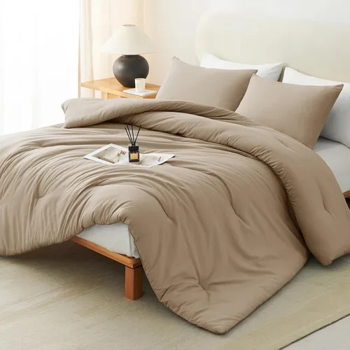 Vista 32 de CozyLux - Juego de edredón beige tamaño individual/individual XL, 2 piezas de juego de cama extra largo sólido transpirable acolchado, juego de cama