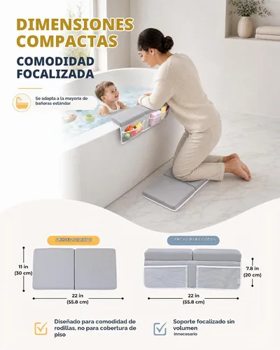 Vista 6 de Cómodo juego de rodilleras y coderas de baño para bebé, almohadilla gruesa de espuma viscoelástica con soporte para el codo, cojín de bañera