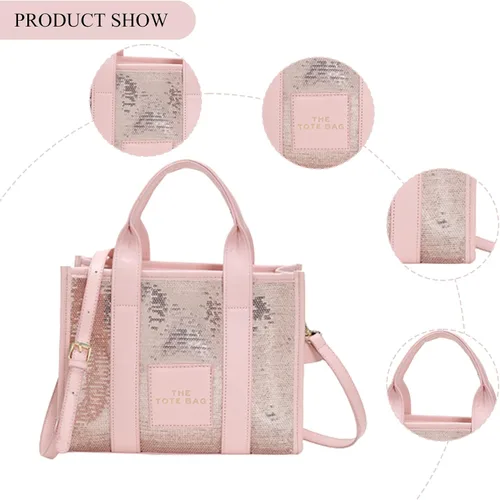 Vista 5 de JQAliMOVV The Tote Bag para mujer, bolso de mano de cuero brillante, bolso cruzado de moda con asa superior para viajes de trabajo