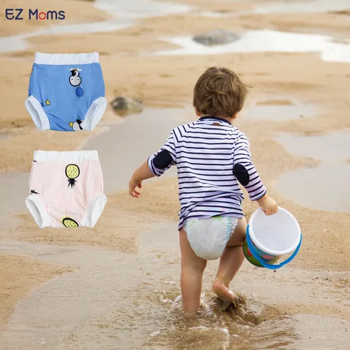 Vista 7 de EZ Moms 2 paquetes de pañales de natación para bebé, reutilizables, suaves y sedosos, pañales de natación lavables para niños y niñas, 2T, pañales