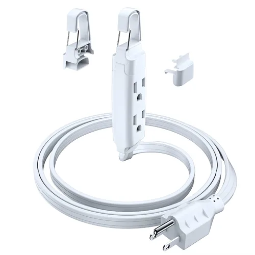 Vista 11 de Maximm Cable de extensión con sistema de gancho extraíble, cable de extensión de 3 tomas, con diseño de enchufe plano de 45° para colgar al nivel