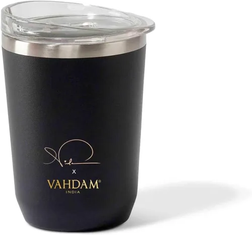 Vista 11 de VAHDAM Taza Boyfriend de 10.1 fl oz Taza de viaje aislada al vacío de acero inoxidable azul real Regalo del día de San Valentín para él Taza