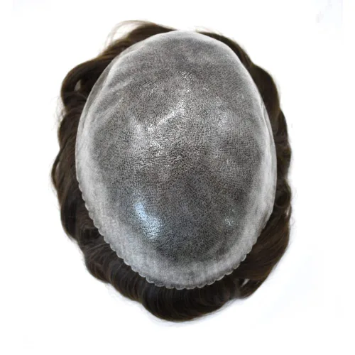 Vista 4 de Toupee para hombre, piel fina, inyección de poliuretano, unidad de peluca para hombre, pieza de cabello humano natural real, sistema de reemplazo
