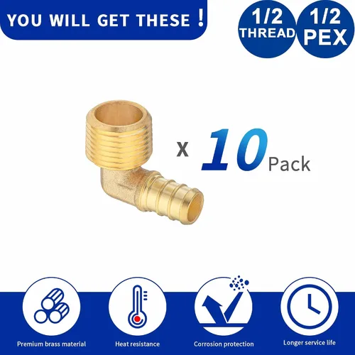Vista 4 de 1/2 PEX B F1807 a 1/2 NPT Adaptador de codo roscado macho de latón LI-APXME1212 (10 unidades)