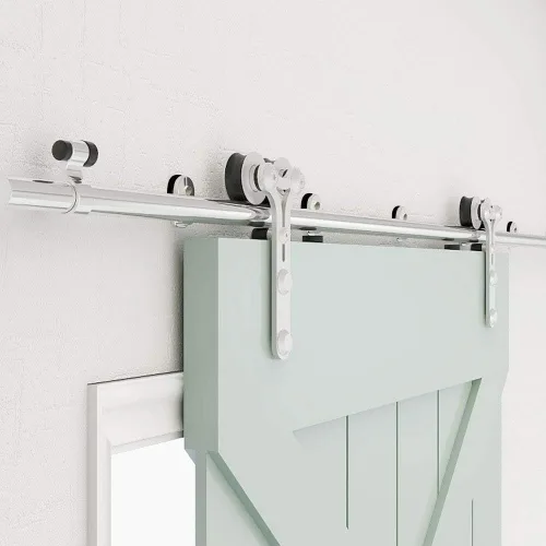 Vista 20 de TSMST Kit de herrajes para puerta corrediza de granero de 4 pies, riel de puerta de granero resistente de acero inoxidable para una sola puerta