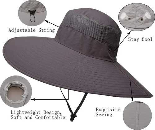 Vista 5 de Leotruny Sombrero de pescador de ala súper ancha UPF50+ sombrero impermeable para pesca, senderismo, camping