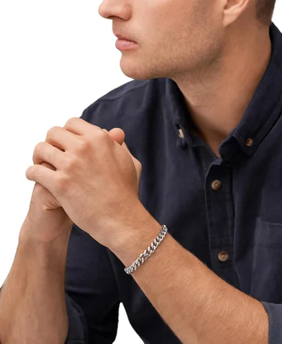 Vista 6 de Fossil Men's Plated Stainless Steel Engravable Personalized Gift ID, Chain or Cuff Bracelet for Men