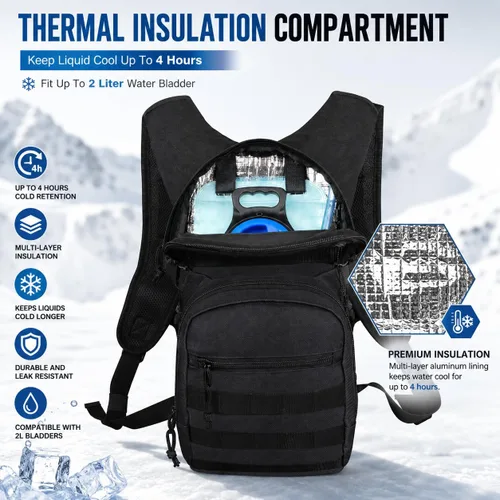 Vista 3 de Tactical Hydration Backpack 2L Water Bladder - Lightweight Durable Pack for Hiking, Running, Outdoor Adventures, Adjustable Straps & Leak-Proof