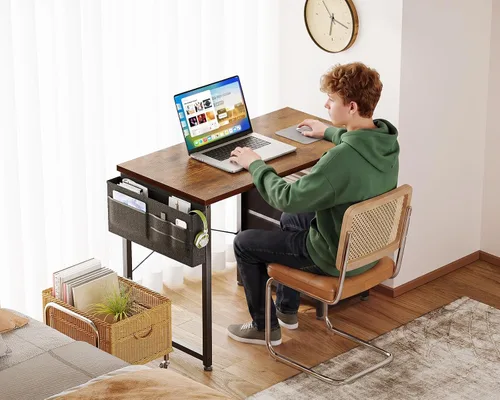 Vista 5 de AODK Escritorio pequeño para computadora de 32 pulgadas con cajones de tela Vintage
