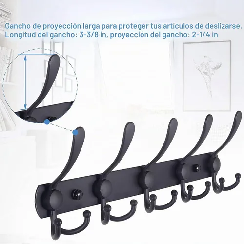 Vista 4 de WEBI Perchero de Pared Montado en Pared, Ganchos para Abrigos Montado en Pared, 5 Ganchos Tri para Colgar Abrigos, Colgador de Pared para Abrigos