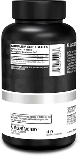 Vista 7 de Jacked Factory Cápsulas de L-Glutamina de 500 mg – Suplemento vegano de L-glutamina fermentada para recuperación muscular después del entrenamiento
