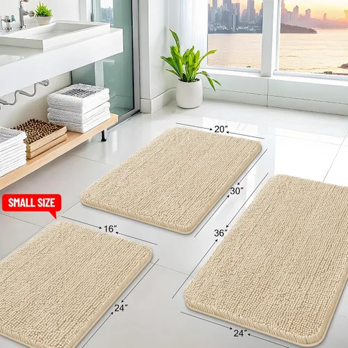 Vista 2 de Arotive Alfombras de baño de felpilla extrasuaves y absorbentes, de 24 x 16 pulgadas, lavables a máquina, parte trasera de goma antideslizante
