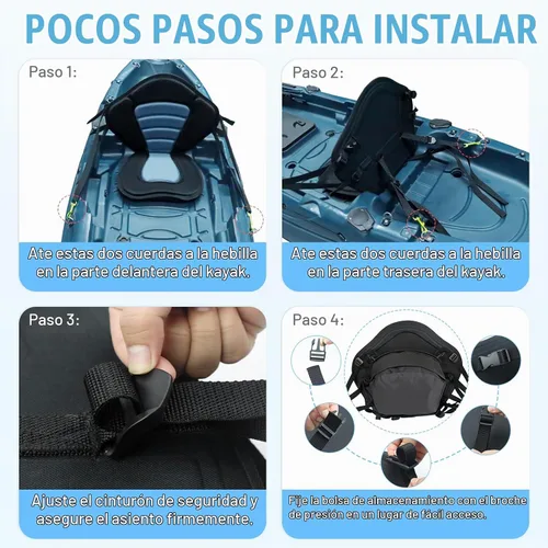 Vista 4 de Asiento de kayak acolchado de lujo para barco de pesca, asiento de canoa sentado en la parte superior, cómodo soporte de respaldo universal