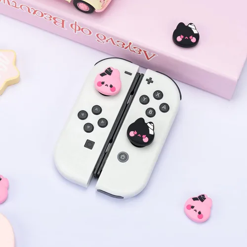 Vista 5 de GeekShare Bonitas tapas de silicona para el pulgar, funda de joystick compatible con Nintendo SwitchOLEDSwitch Lite, 4 unidades, Bunny & Kitty