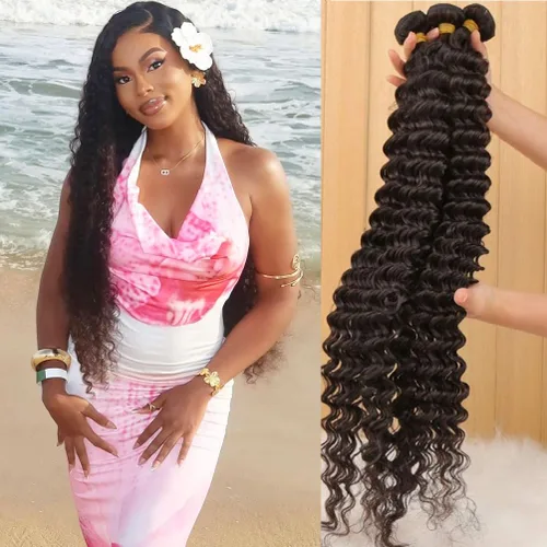 Vista 25 de Paquetes de Cabello Humano de Ondas Profundas （12 14 16 ）12A 100% Sin Procesar Cabello Humano Virgen Brasileño Profundo Rizado Tejido de Cabello