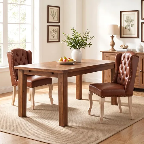 Vista 14 de chairus Juego de 2 sillas de comedor Parsons tapizadas copetudas, color Beige