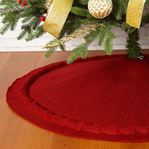 Vista 10 de Sattiyrch Falda de punto para árbol de Navidad – Base clásica de punto trenzado con cierre de lazo – Decoración festiva acogedora para árbol de Beige