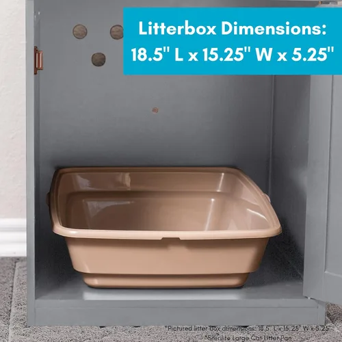 Vista 7 de BIRDROCK HOME Casa decorativa para gatos y mesa auxiliar Mesita de noche gris Caja de interior para mascotas Recinto para caja de arena Caja