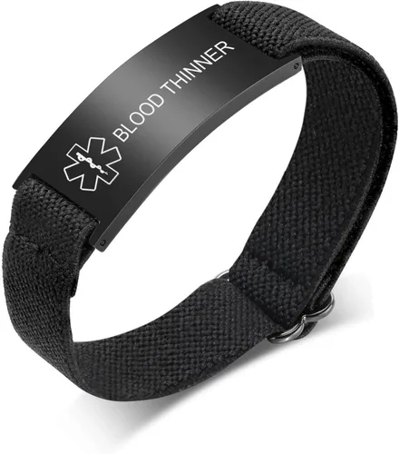 Vista 10 de Pulsera de alerta médica personalizada para hombres - Pulseras de identificación de acero inoxidable con correa elástica personalizada grabada