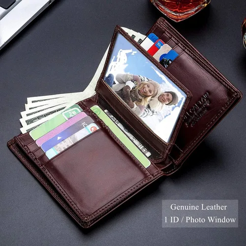 Vista 3 de BULLCAPTAIN Cartera plegable de cuero genuino de gran capacidadtitular de la tarjeta de crédito para los hombres con 15 ranuras para tarjetas QB-027