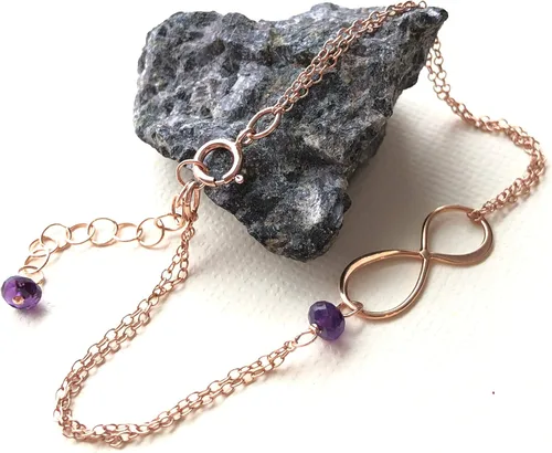 Vista 76 de Pulsera con dije de infinito con piedra natal, joyería hecha a mano, regalo para ella