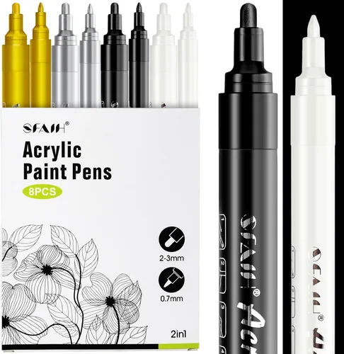 Vista 12 de SFAIH Marcadores de Pintura Negros - Paquete de 4 Bolígrafos de Punta Fina de 0.7 mm de Acrílico para Pintura en Roca, Letras Gruesas, Creación