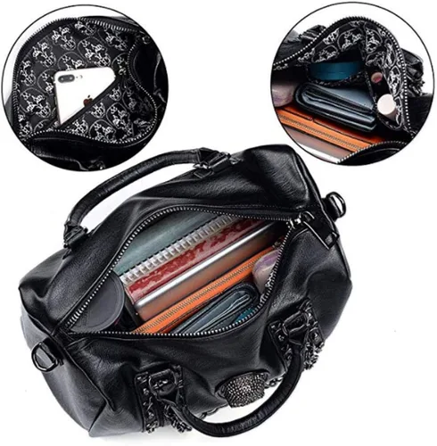 Vista 4 de Bolso de mano y bolso con cadena de calavera gótica para mujer, bolso de hombro