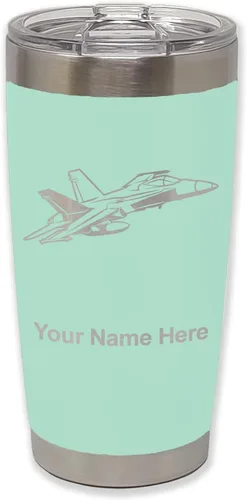 Vista 25 de LaserGram Taza aislada al vacío de 20 onzas, Fighter Jet 2, grabado personalizado incluido (negro)