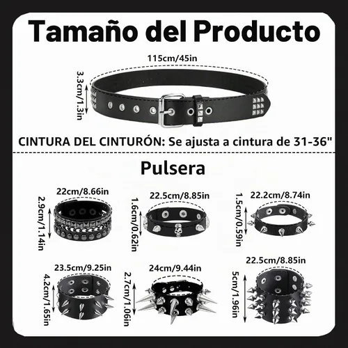 Vista 2 de YMO Cinturón negro con tachuelas, pulseras con clavos, cinturón emo, remache, pulsera punk, accesorios para hombres y mujeres Clásico