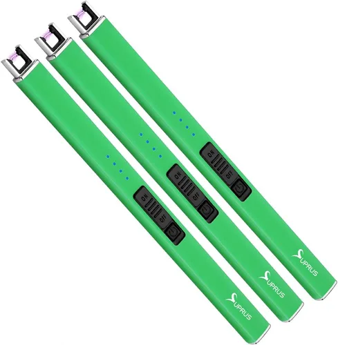 Vista 13 de SUPRUS Encendedor fluorescente que brilla en la oscuridad, encendedor eléctrico de velas, encendedor de arco USB recargable con bloqueo