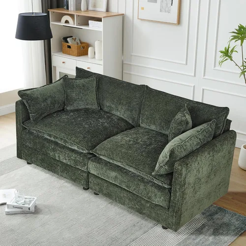 Vista 44 de Setawix Sofá Profundo de 3 Plazas con Otomana, Sofás de Nube en Forma de L de 112.2" para Sala de Estar, Sofá de Nube de Chenilla con Asiento Café