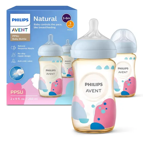 Vista 13 de Philips Avent Biberones naturales de PPSU para bebés, flujo medio, 9 onzas, sin BPA Baby-Controlled Flow, No-Drip Design, Reduces Colic and Gas