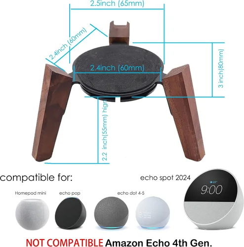 Vista 9 de Soporte de Escritorio para Altavoces Compatible con Echo Spot y Homepod Mini, Patas de Madera, Soporte de Montaje Protector para Todos los Tamaños
