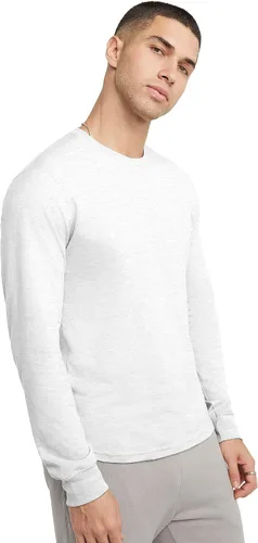 Vista 3 de Hanes Camiseta de algodón de manga larga para hombre, camiseta clásica de cuello redondo para hombre, disponible en tallas altas
