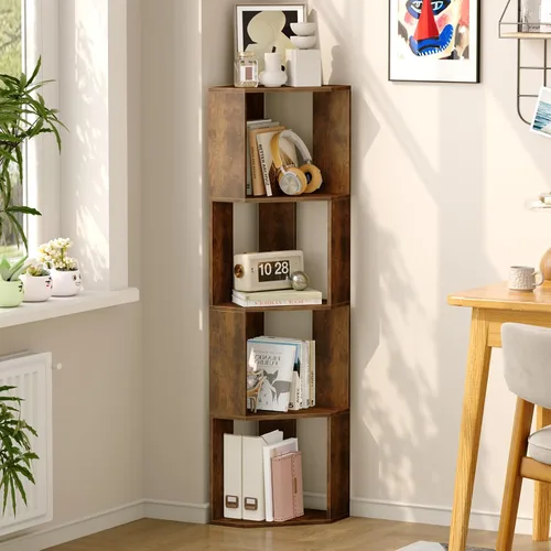 Vista 7 de Estantería de madera de 4 niveles, estante independiente para libros, organizador de almacenamiento abierto moderno para dormitorio, sala de estar