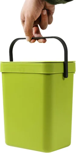 Vista 9 de Domiella Paquete de 2 botes de basura pequeños colgantes con tapa (1.3 + 0.8 galones), contenedor de compost de cocina para encimera o debajo
