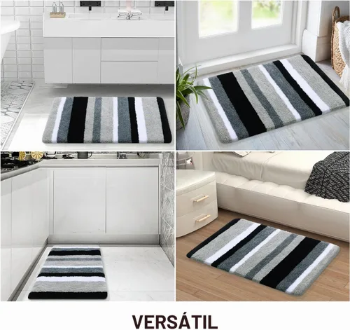 Vista 6 de Buganda - Alfombras de baño de microfibra con rayas, extra gruesas, suaves y peludas, absorbentes, lavables a máquina, para baño, bañera y ducha