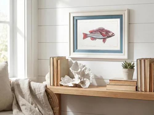 Vista 2 de Abbott Collection 20-SEASHORE/40 - Figura decorativa de resina de coral con flores blancas grandes