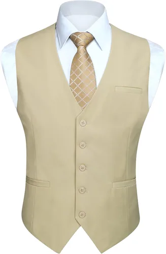 Vista 24 de HISDERN Vest 101 - Chaleco de traje ajustado para hombre con 3 bolsillos para negocios, formal, boda, baile de graduación y esmoquin casual a1-Negro