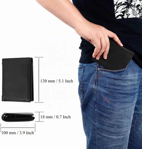 Vista 7 de Billetera Triple de Cuero Vacuno con Bloqueo RFID para Hombres, 10 Ranuras para Tarjetas, 2 Ventanas de Identificación con Bolsillo para Monedas