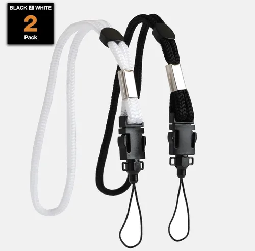 Vista 2 de Paquete de 2 correas de muñeca (estilo de lenca) ajustables con liberación rápida compatible con Nikon P900, Negro & blanco
