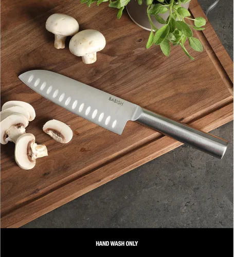 Vista 4 de Babish - Cuchillo Santoku de 6.5 pulgadas - Cuchillo de cocina alemán de acero de alto carbono 1.4116, hoja de espiga completa y afilada como una