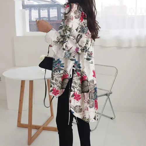Vista 65 de Camisas de manga larga con botones para mujer, asimétricas, casuales, con cordones, túnica de gran