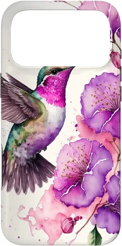 Vista 22 de Hummingbird Floral Watercolor Pink Purple Paint Flowers Case for iPhone 17