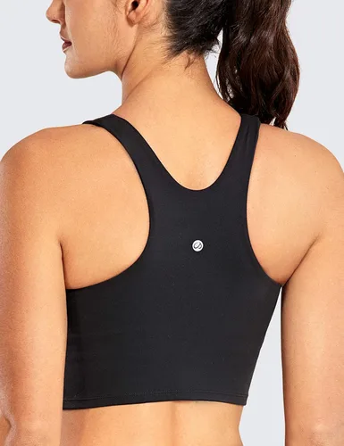 Vista 2 de CRZ YOGA - Brasier deportivo de cuello alto con espalda cruzada para mujer ombliguera para yoga con brasier incorporado, Negro, S